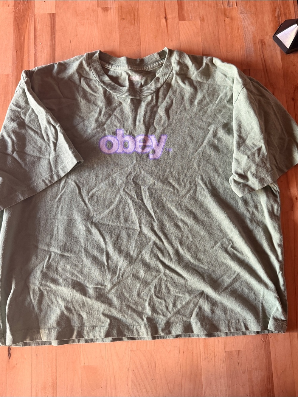 OBEY Clothing Sage Green Boxy Cropped Graphic Tee Shirt - Size Medium
